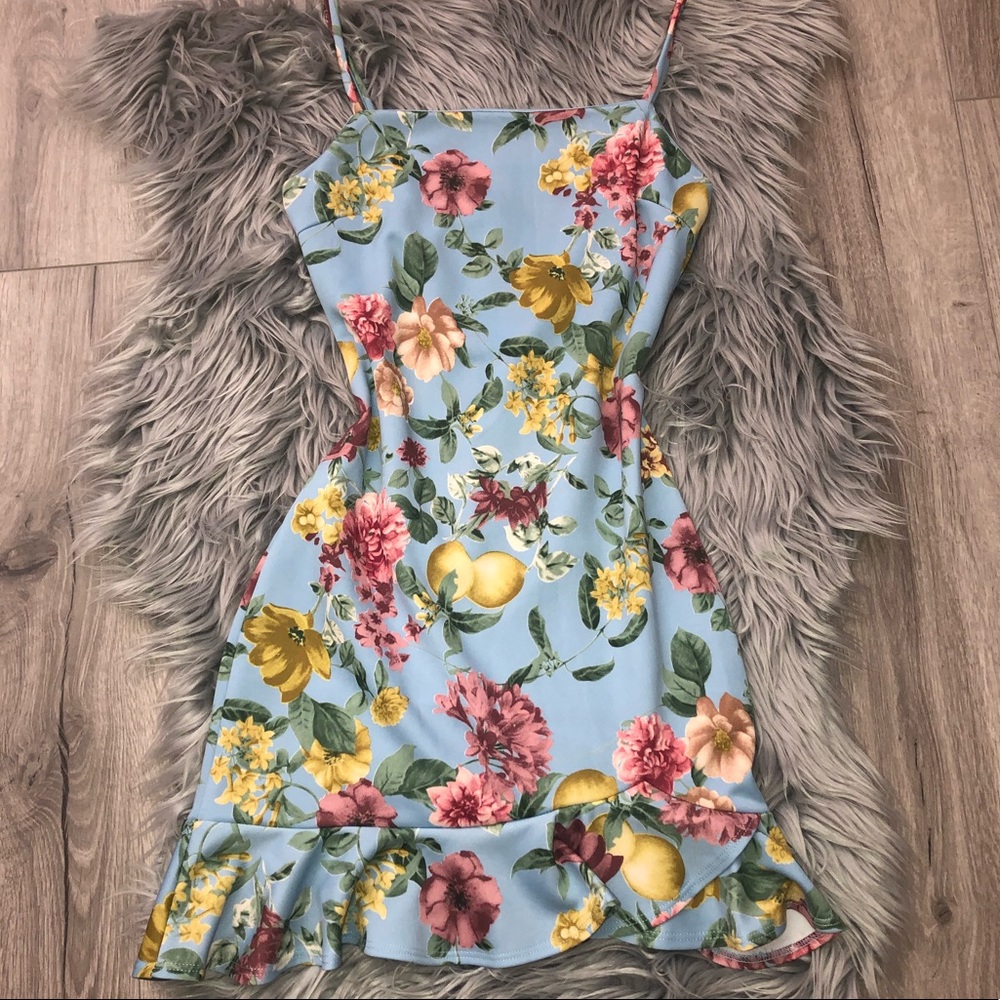 Floral-Ruffle Hem Mini Dress